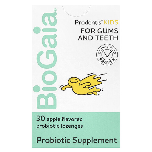BioGaia, Prodentis Kids®, Probiotic Lozenges, probiotische Lutschtabletten für Kinder zur Unterstützung der Mundgesundheit, Apfel, 200 Millionen KBE, 30 Lutschtabletten