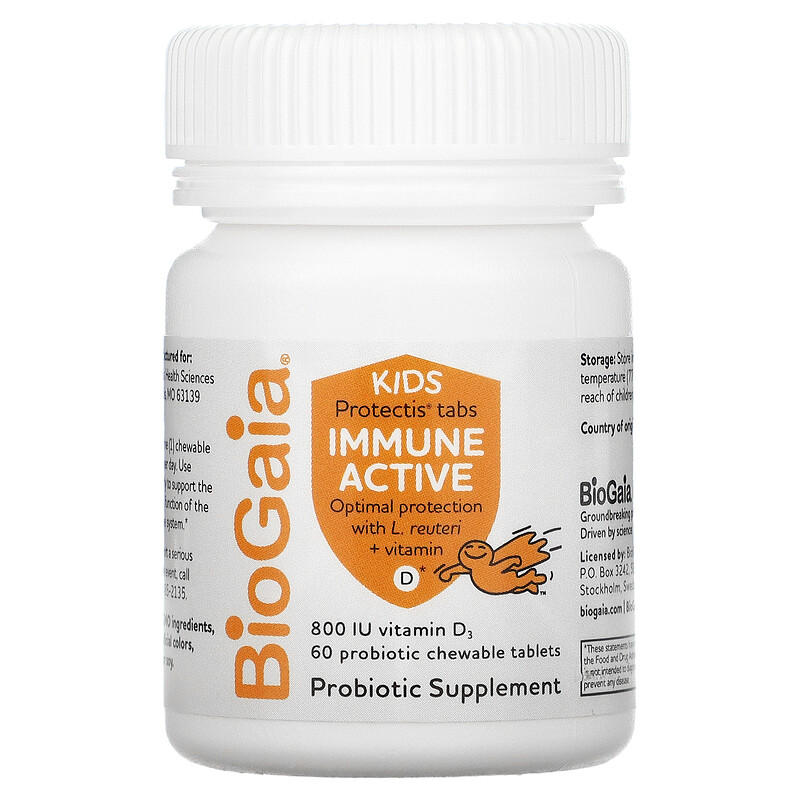 BioGaia, Kids, Immune Active with L. Reuteri + Vitamin D, Orange, 60