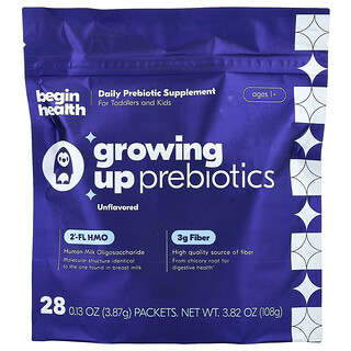 Begin Health, Kids, Growing Up Prebiotics, Präbiotika für Kinder, ab 1 Jahr, geschmacksneutral, 28 Päckchen, je 3,87 g (0,13 oz.).