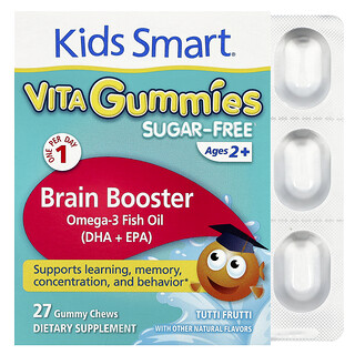 Kids Smart, Vita Gummies, Gomitas para potenciar la mente, Sin azúcar, Para niños de 2 años en adelante, Tutifruti, 27 gomitas masticables