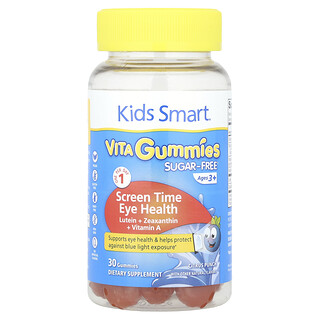 Kids Smart, Gomitas Vita para niños Smart®, Screen Time Health Eye Health, Sin azúcar, Para niños de 3 años en adelante, Ponche de cítricos, 30 gomitas
