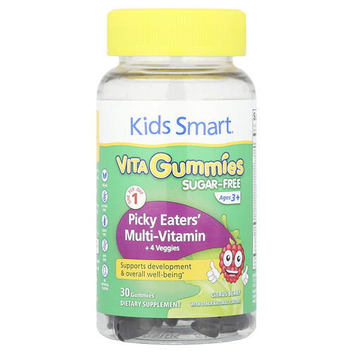 Kids Smart, Kids Smart® Vita Gummies, Multivitamin + 4 Gemüsesorten für wählerische Esser, ab 3 Jahren, Zitrusbeeren, 30 Fruchtgummis
