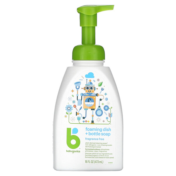 Babyganics, Foaming Dish + Bottle Soap, Fragrance Free, 16 fl oz (473 ml)