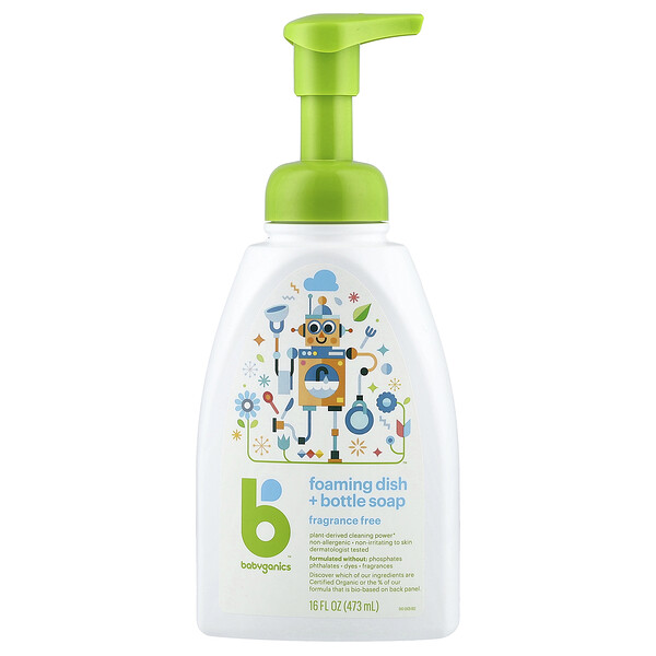 Babyganics Foaming Dish + Bottle Soap, Fragrance Free, 16 fl oz (473 ml)