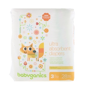 Отзывы о БэбиГаникс, Ultra Absorbent Diapers, Size 3, 16-28 lbs (7-13 kg), 28 Diapers