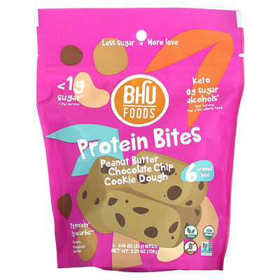 

BHU Foods Protein Bites, арахисовая паста, тесто для шоколадного печенья, 6 порций, 25 г (0,88 унции)