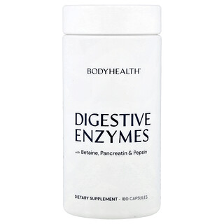 BodyHealth, Enzimas digestivas con betaína, pancreatina y pepsina, 180 cápsulas
