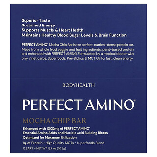 BodyHealth, Barrita Perfect Amino®, Chips de moca, 12 barritas, 44 g (1,55 oz) cada una