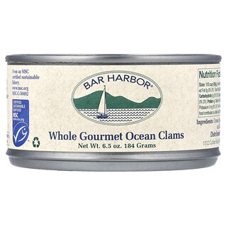 Bar Harbor, Whole Gourmet Ocean Clams, 184 g (6.5 oz)