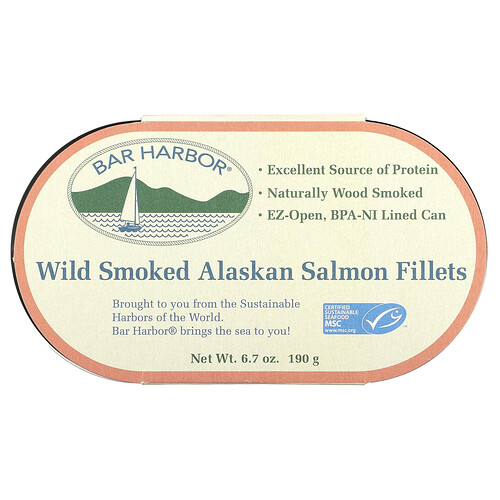 Bar Harbor Wild Smoked Alaskan Salmon Fillets, 6.7 oz (190 g)