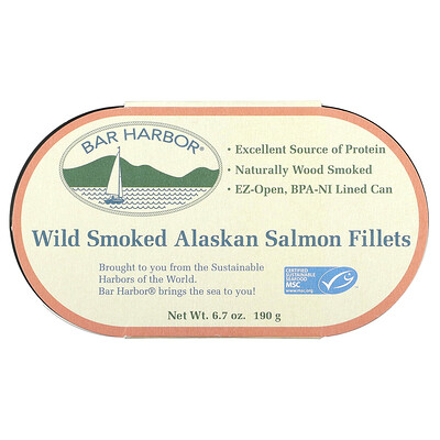 Product Image for Bar Harbor, Wild Smoked Alaskan Salmon Fillets, 6.7 oz (190 g)