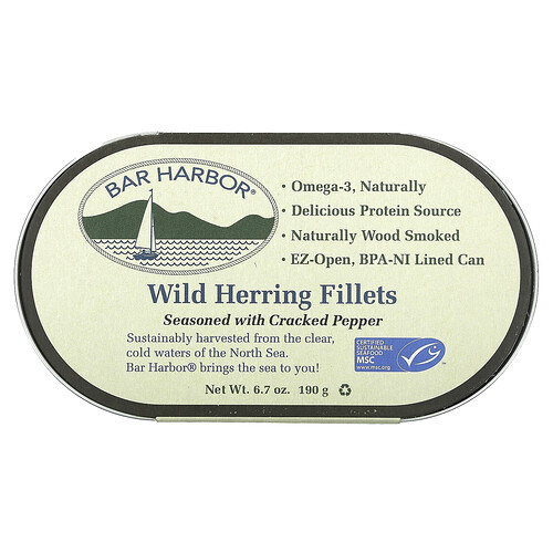 Bar Harbor, Wild Herring Fillets, Seasoned with Cracked Pepper, 6.7 oz (190 g)