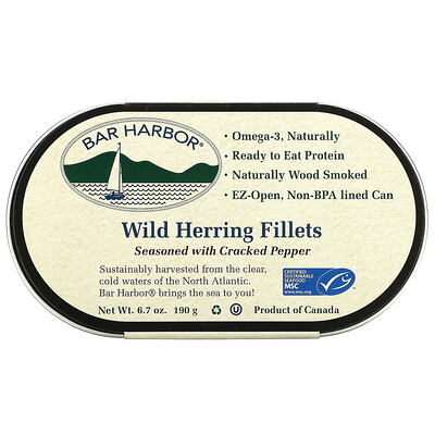 Bar Harbor Wild Herring Fillets Seasoned with Cracked Pepper, 6.7 oz (190 g)