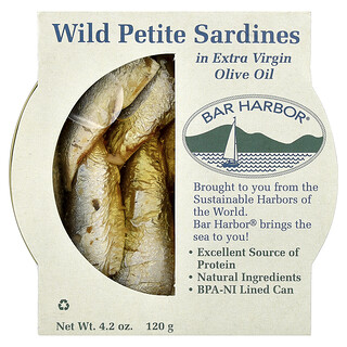 Bar Harbor, Sardinas silvestres pequeñas en aceite de oliva extra virgen, 120 g (4,2 oz)