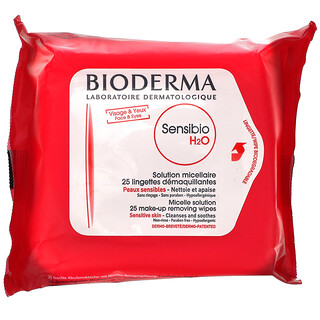 Bioderma, Sensibio, салфетки для снятия макияжа с мицеллярным раствором, 25 салфеток