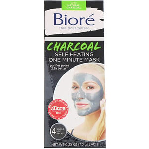 Biore, Self Heating One Minute Mask, Charcoal, 4 Single Use Packs, 0.25 oz (7.0 g) Each отзывы
