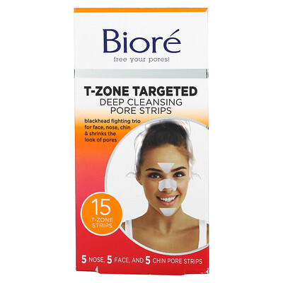 Biore T-Zone Targeted Deep Cleansing Pore Strips, 15 Strips  - купить со скидкой