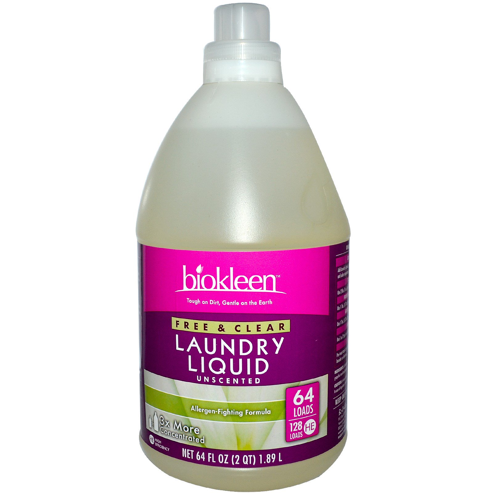 Bio Kleen, Laundry Liquid, Free & Clear, Unscented, 64 fl oz (1.89 L
