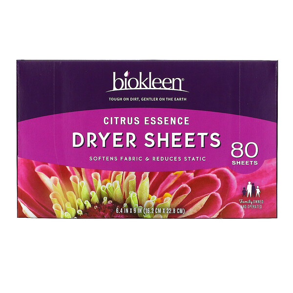 Biokleen‏, Dryer Sheets, Citrus Essence, 80 Sheets