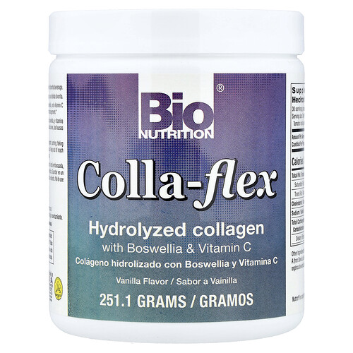 Bio Nutrition, Colla-Flex, Colla-Flex, Colágeno hidrolizado con Boswellia y vitamina C, Vainilla, 251,1 g
