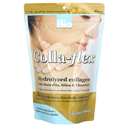 Bio Nutrition Colla-Flex, Hydrolyzed Collagen with Boswellia, Silica & Vitamin C, Natural Vanilla, 240 g