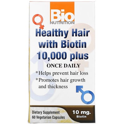 Bio Nutrition Добавка для здоровья волос с биотином 10 000, 60 вегетарианских капсул