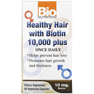 Bio Nutrition, Healthy Hair with Biotin 10,000 Plus, 60 Vegetarian Capsules
