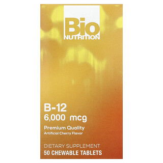 Bio Nutrition, Витамин B12, вишня, 6000 мкг, 50 жевательных таблеток