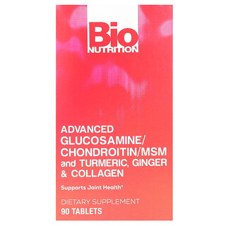 Bio Nutrition, улучшенный глюкозамин, хондроитин, МСМ и куркума, имбирь и коллаген, 90 таблеток