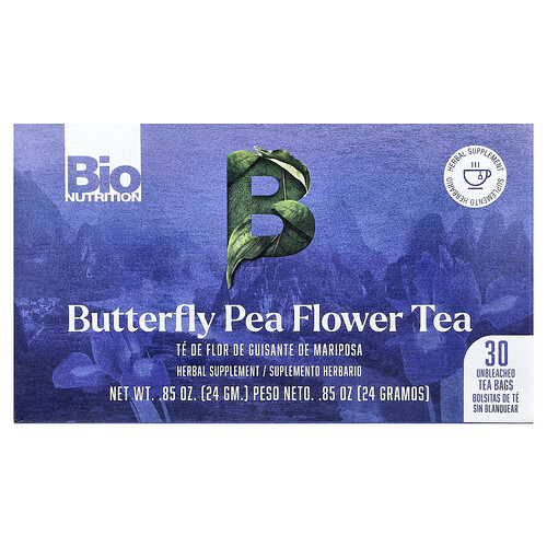 Bio Nutrition Butterfly Pea Flower Tea, Caffeine Free, 30 Unbleached Tea Bags, 0.85 oz (24 g)