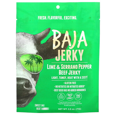 Baja Jerky вяленая говядина, лайм и перец серрано, 71 г (2,5 унции)