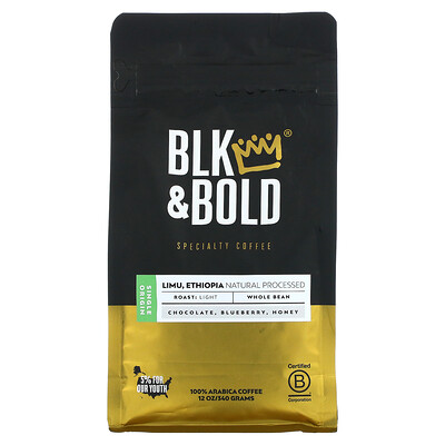 Купить BLK & Bold Specialty Coffee, цельные зерна, светлый, лиму, эфиопский, натуральный, 340 г (12 унций)