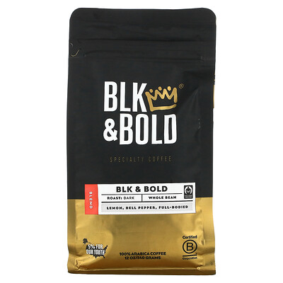 BLK & Bold Specialty Coffee, Цельные зерна, темные, черные и жирные, 12 унций (340 г)  - купить со скидкой
