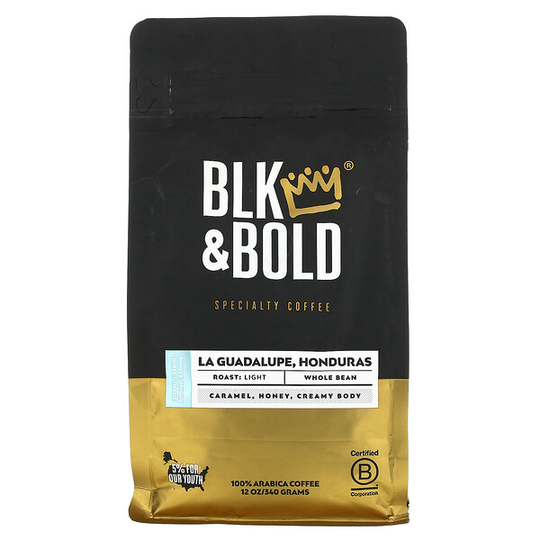 BLK & Bold‏, Specialty Coffee, Whole Bean, Roast Light, LA Guadalupe, Honduras, 12 oz (340 g)