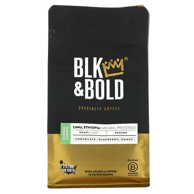 Купить BLK & Bold Specialty Coffee, молотый, светлый, Limu, натуральный обработанный из Эфиопии, 340 г (12 унций)