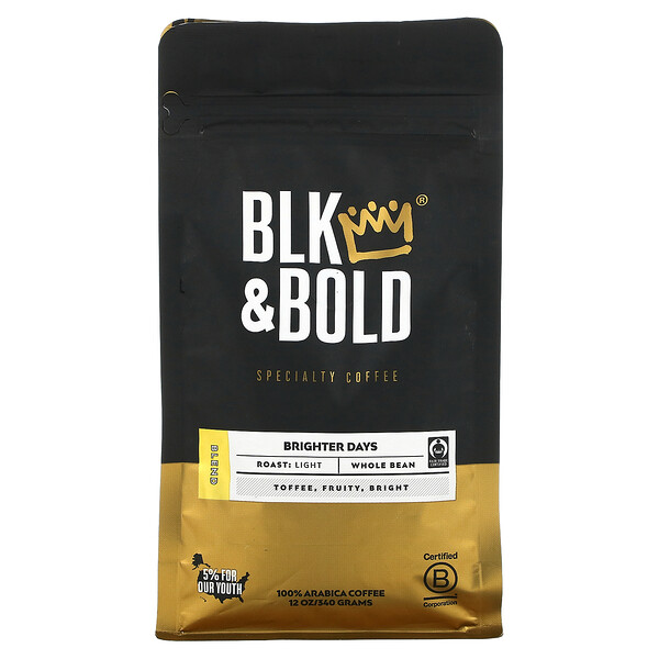 BLK & Bold, Specialty Coffee, Whole Bean, Light, Brighter Days, 12 oz (340 g)