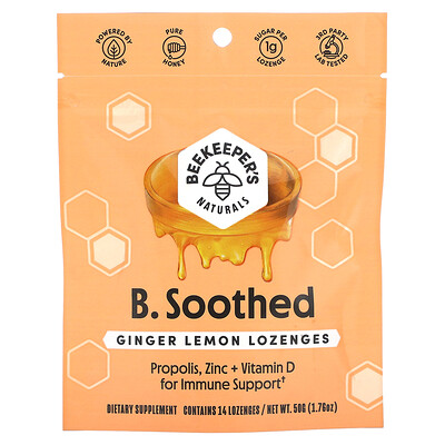 

Beekeeper's Naturals B.Soothed, леденцы с имбирем и лимоном`` 14 леденцов