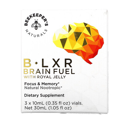 Beekeeper's Naturals B. LXR Brain Fuel, 3 Vials, 0.35 fl oz (10 ml) Each