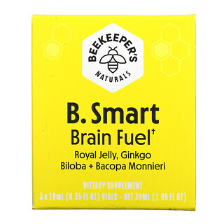Beekeeper's Naturals, B. Smart عسل معزز للمخ، 3 أمبولات، 0.35 أونصة سائلة (10 مل) لكل أمبولة