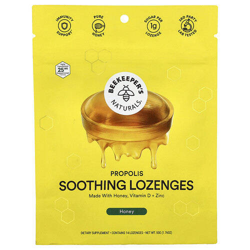 Beekeeper's Naturals, Propolis Soothing Lozenges, beruhigende Propolis-Lutschtabletten, Honig, 14 Lutschtabletten, 50 g (1,76 oz.)