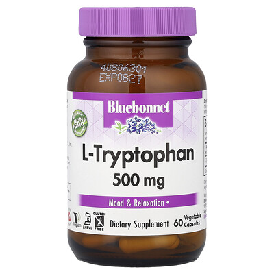 Bluebonnet Nutrition, L-triptófano, 500 mg, 60 cápsulas vegetales