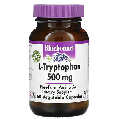 Bluebonnet Nutrition L-триптофан, 500 мг, 60 растительных капсул