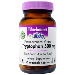 Bluebonnet Nutrition, L-триптофан, 500 мг, 60 капсул в растительной оболочке