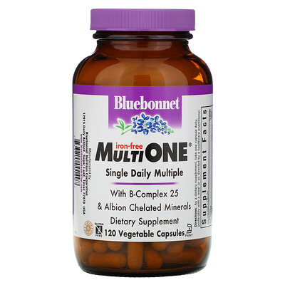 Bluebonnet Nutrition Multi One, Single Daily Multiple, Iron-Free, 120 Vegetable Capsules