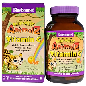 Bluebonnet Nutrition, Super Earth, Rainforest Animalz, витамин C, натуральный апельсиновый ароматизатор