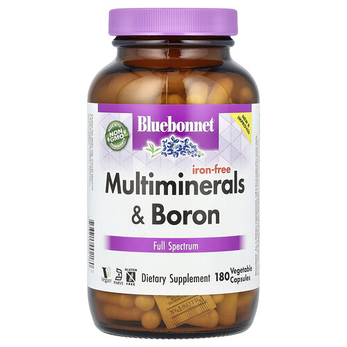 Bluebonnet Nutrition, Multiminerals Plus Boron, Iron-Free, Multimineralstoffe plus Bor, ohne Eisen, 180 pflanzliche Kapseln