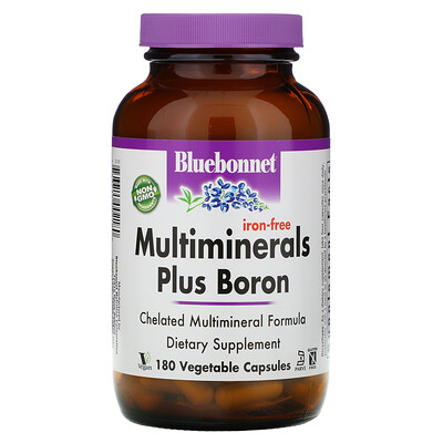 Bluebonnet Nutrition Мультиминералы с бором, без железа, 180 растительных капсул