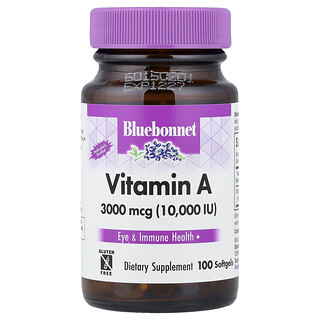 Bluebonnet Nutrition, Витамин A, 3000 мкг (10 000 МЕ), 100 мягких таблеток