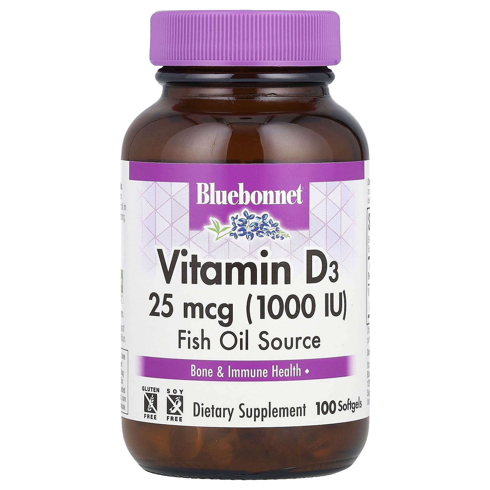 Bluebonnet Nutrition (블루보넷뉴트리션), 비타민D3, 25mcg(1,000IU), 소프트젤 100정 (판매가 중단된 상품)