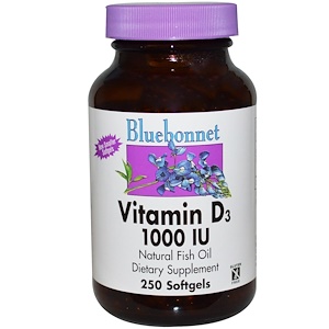 Bluebonnet Nutrition, Витамин D3, 1000 МЕ, 250 гелевых капсул